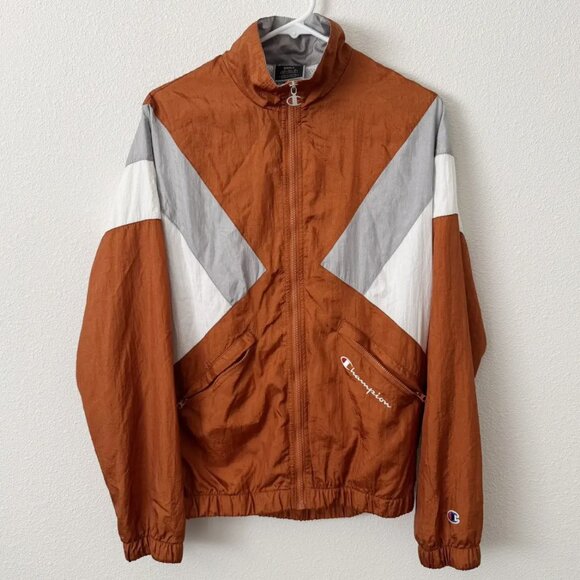 NWT ChampionWindbreaker Color Block Orange Brown White Jacket Men's Size XL